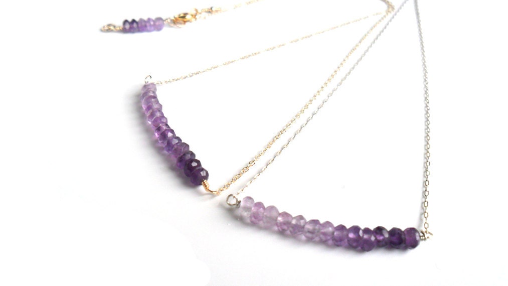 Gemstone Necklace / Amethyst bar / Ombre / Delicate  jewelry / simple minimal everyday necklace