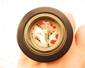 Japanese Chiyogami Ring Vintage Door Pull Statement Ring Washi Paper Plum Blossoms