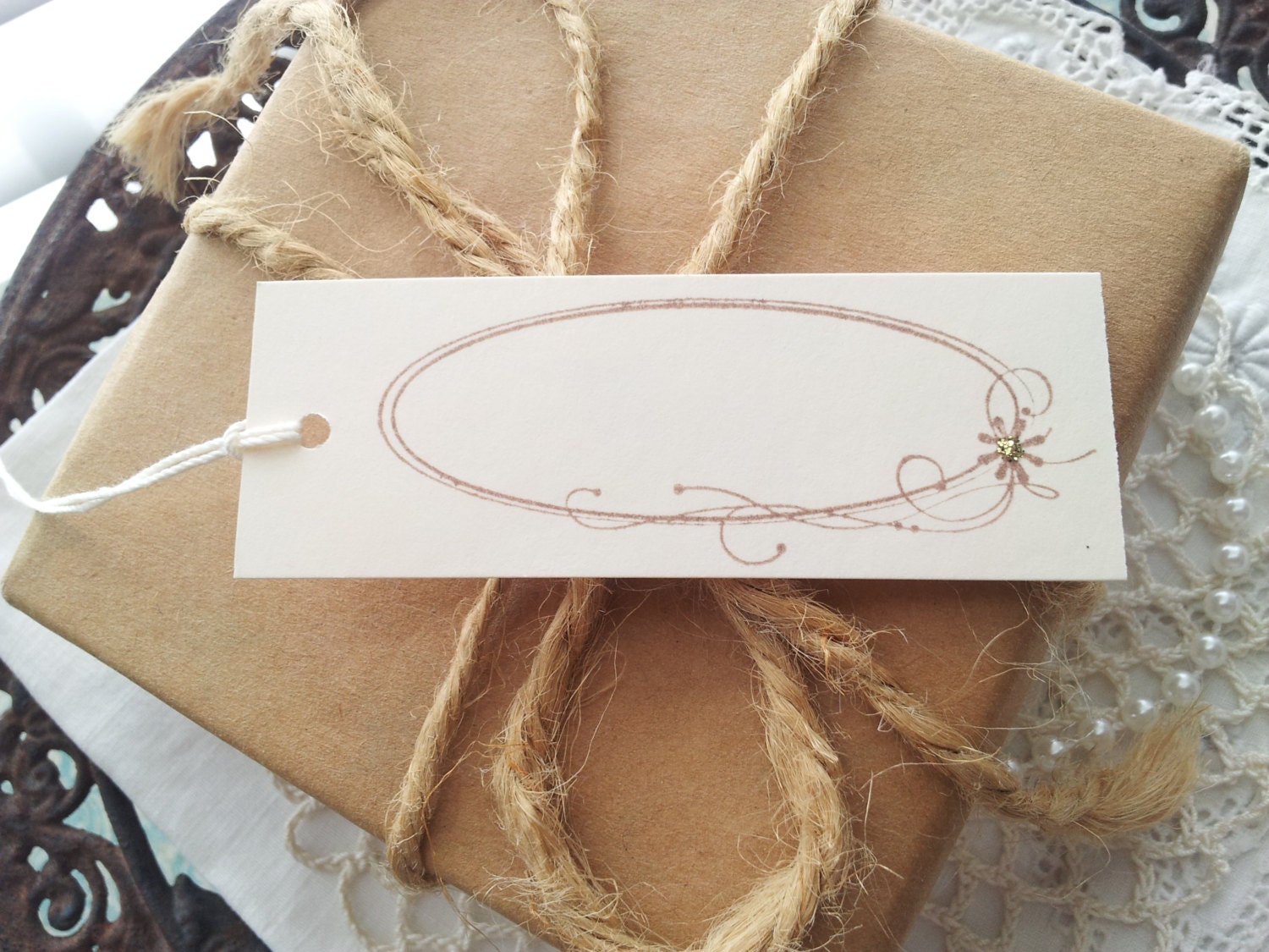 Elegant Frame Flower Gift Tags Place Cards Labels Set of 10
