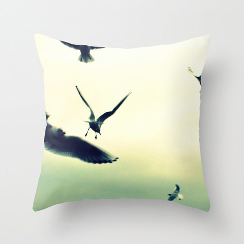 Freedom . Throw Pillow . Home Decor . Decoration . Elegant . Romantic . Seagulls . Sea . Coast . Sky