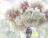 shabby chic home decor "Hydrangeas in a silver vase" Fine art  print, still life photography, pastel photograph