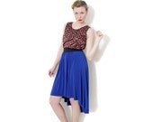 Vintage skirt / blue asymmetrical high waist skirt / size L