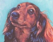 red long haired Dachshund portrait CANVAS art print of LA Shepard dog painting 8x10