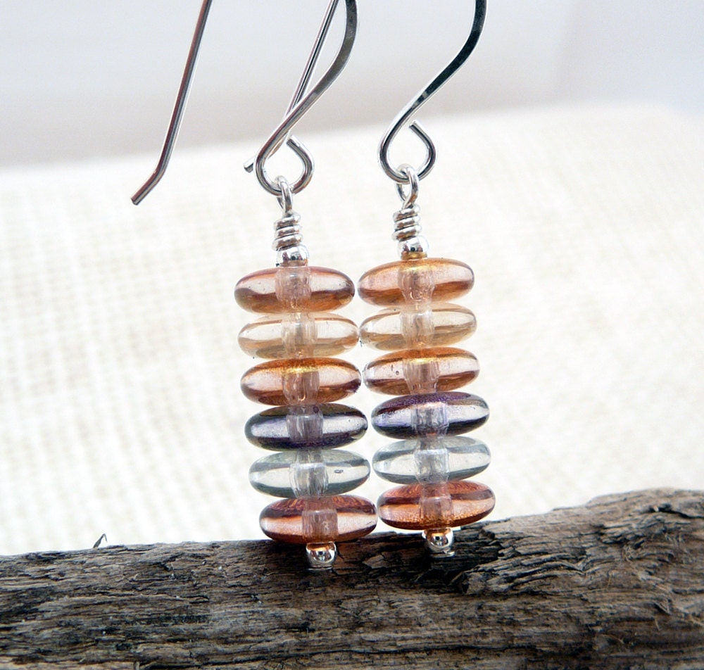 Pastel Glass Earrings - Glass Jewelry - Glass Disc Earrings - Cool Earrings - Dangle Earrings