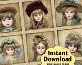 Victorian Dolls / Antique Porcelain Dolls - INSTANT DOWNLOAD 2x2 Inch Square Tiles Digital JPG Collage Sheet