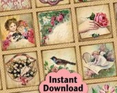 Vintage Pink / Antique Designs - INSTANT DOWNLOAD 1x1 Inch Square Tiles Digital JPG Collage Sheet