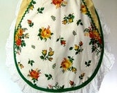 APRON Kitchen Pinafore Cook Chef Skirt Cover Vintage Yellows Round Cut Eyelet