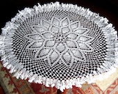 DOILY Large Unique CROCHETED LACE Cotton Crochet Bone White Ruffled Pine Runner