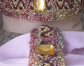 Choker and Bracelet Set Crochet With Gold and Purple Yarn and ZigZag Woven Ribbon Handmade on Etsy