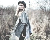 Hemp Art Cape with Brooch 'Grey Feather' Eco Friendly - One Size