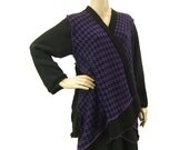open cardigan sweater, woman purple, large, extra large, houndstooth print