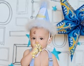 Light Blue Boys Birthday Hat...First Birthday Hat...Second Birthday Hat...Light Blue White and Yellow