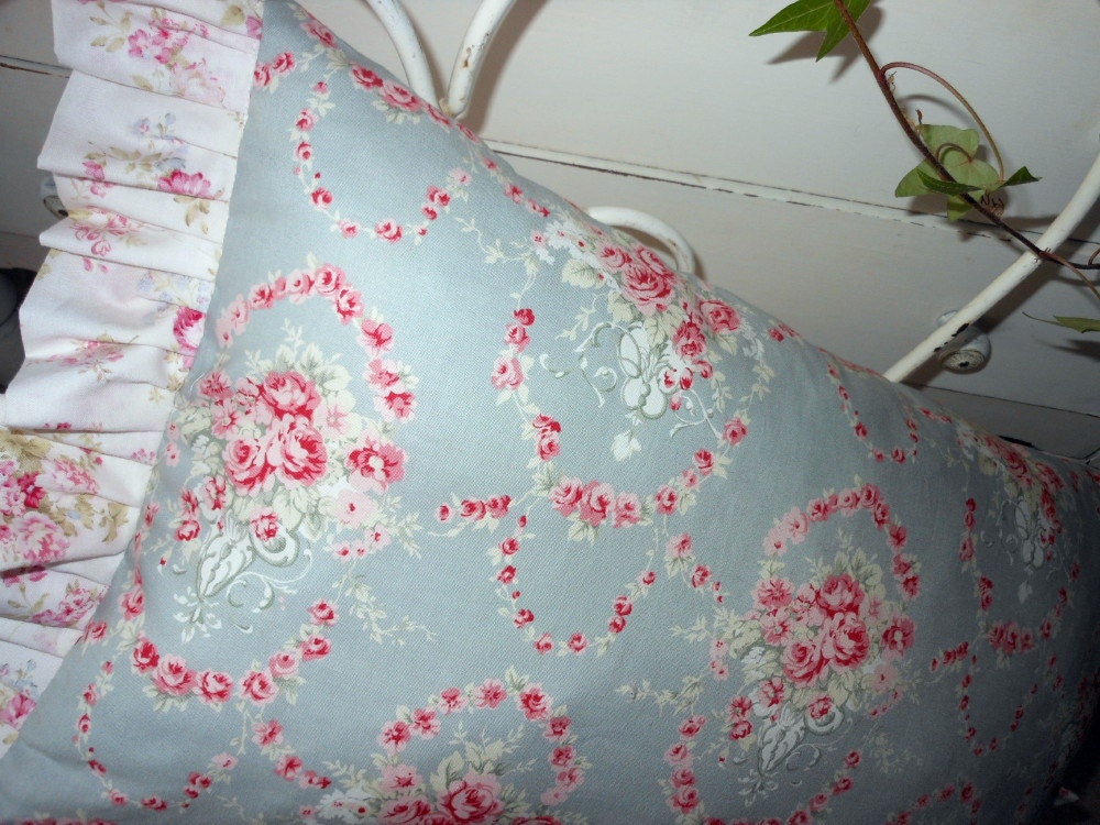 Shabby Chic Pillow with Two Faces makes Double Shabby Chic with pink roses