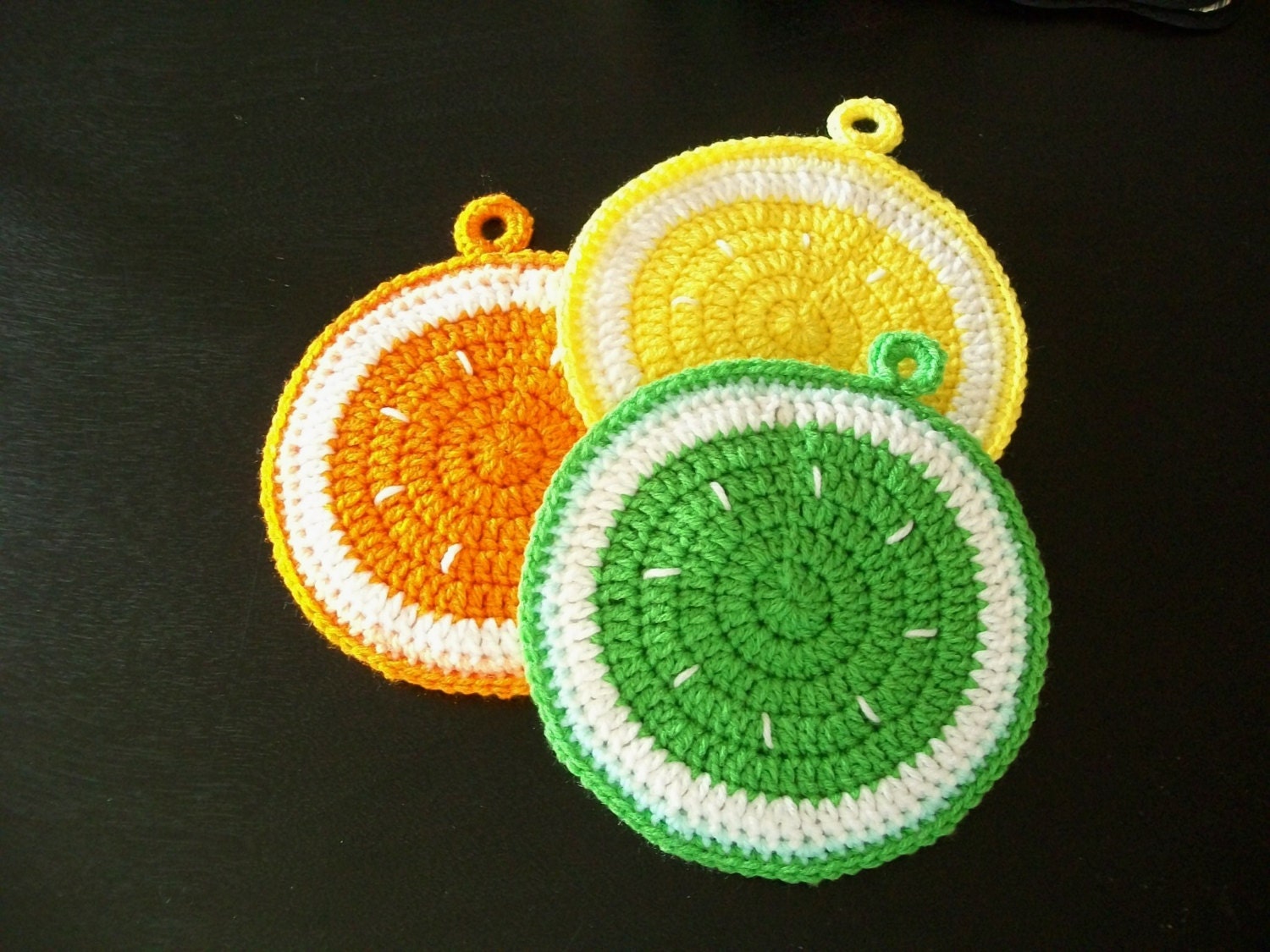 Crochet Orange Lemon Lime  Pot Holders Fruit Hot Pads Potholder Handmade Housewarming Gift Kitchen Housewares Decor