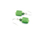 Lime Green Earrings Czech Glass African Stripe Small Silver Beaded Drop