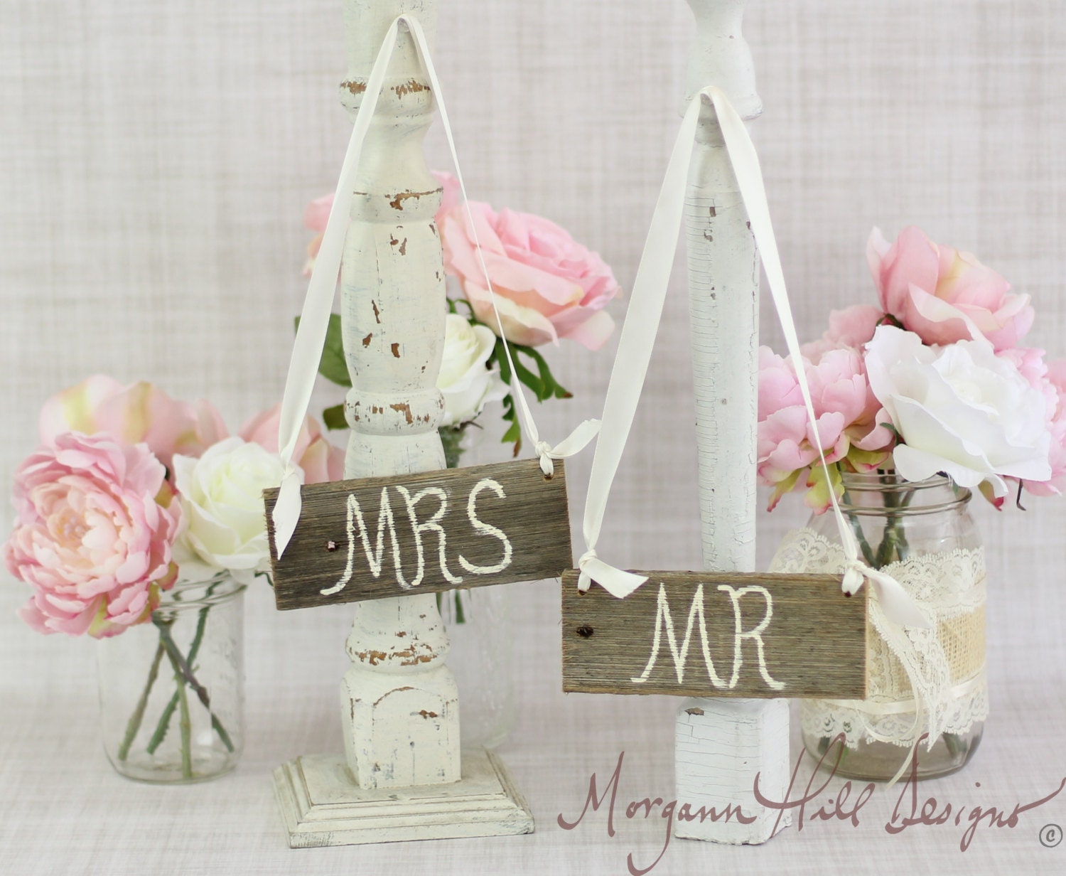 Barn Wood Mr. and Mrs. Wedding Chair Signs Bride and Groom Rustic Chic Decor  (Item Number 130015)