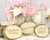 Rustic Tree Slice Wedding Signs Love Is Patient Love Is Kind (Item Number 130018)