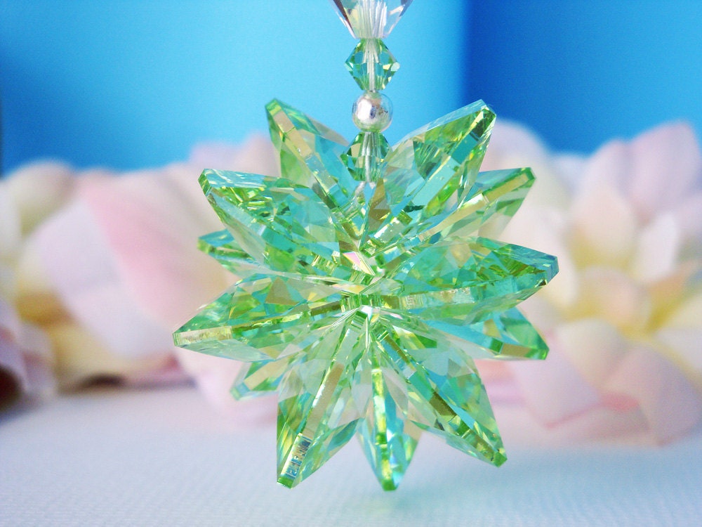 Green Crystal Rear View Mirror Car Charm Swarovski Crystal Suncatcher Car Accessories