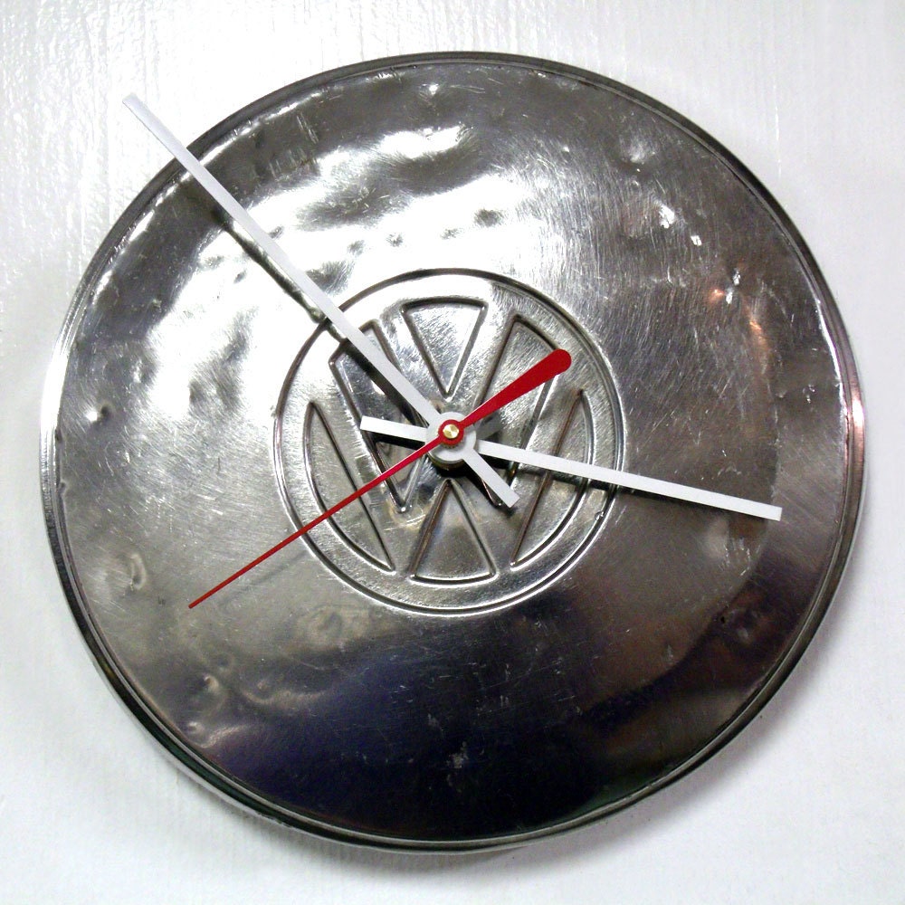 Volkswagen Wall Clock made from recycled VW Hubcap - Volkswagon Hubcap Clock - SSS13-804