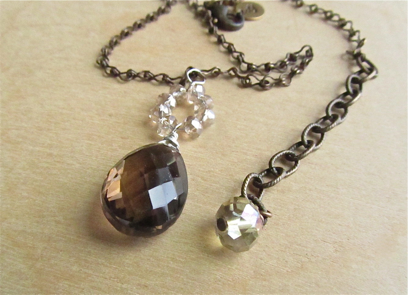 Large Smokey Quartz AAA Quality Faceted Briolette Necklace