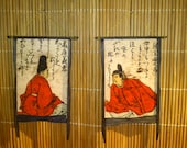 Pair of Japanese antique miniature dollhouse paintings,  1/12