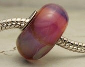 Lampwork Glass Bead Big Hole European Charm Bead BHB Silver Cored Hot Pink Topaz  Focal Bead SRA
