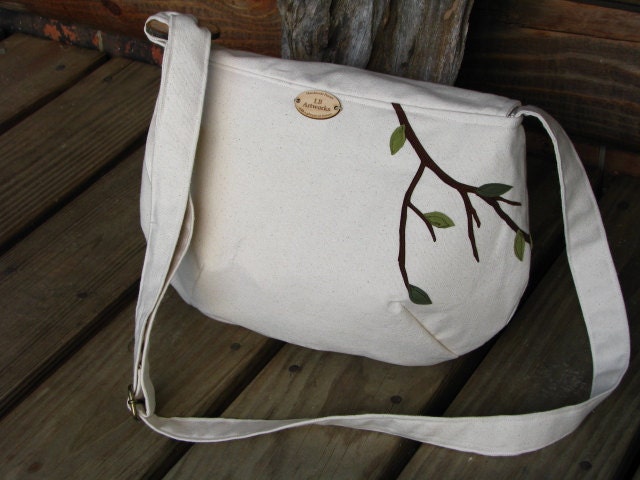 Sale -SINGING BIRD on a Branch Handbag/  Water Repellent canvas /tote /eco friendly /messenger / Buy 2 of Any Combination receive 10% off