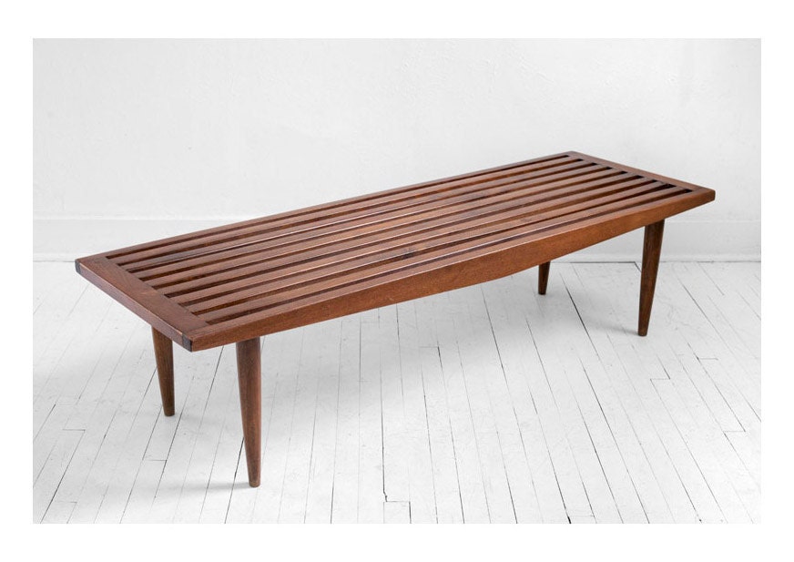 Vintage Slatted Wood Coffee Table - Mid Century, Bench, Modern, Table, Retro