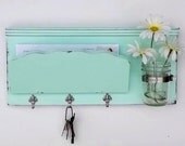 Chic Aqua...Mail Holder and Organizer Key Hooks  Mason Jar Shelf ..