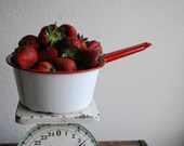 Enamelware Pot  White and Red