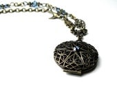 Victorian Style Filigree Locket Necklace, Blue Swarovski Crystals, Pendant Necklace, Romantic Jewelry, Womens Accessories, Gifts for Her