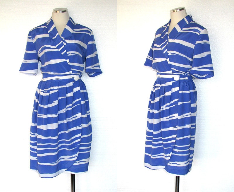 Vintage 80s Leslie Fay Dress / Blue Dress / Shirtwaist Dress / Day Dress / Eighties Dress / 1980s Dress / 80s Dress / Size M