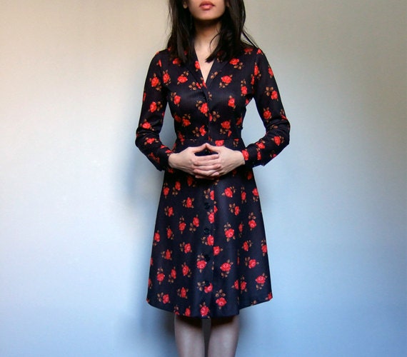 Floral Print Dress Collared Long Sleeve Button Up Pinstripe Knee Length - Extra Small. Small. XS/ S