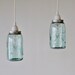 Pair of Antique Aqua Blue BALL Mason Jar Hanging Lighting Fixtures - 2 Upcycled Pendant Lamps - BootsNGus Lights