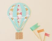 Hot Air Balloon Baby Shower Invitation - Pink Light Aqua Pistachio Kraft Brown Colors