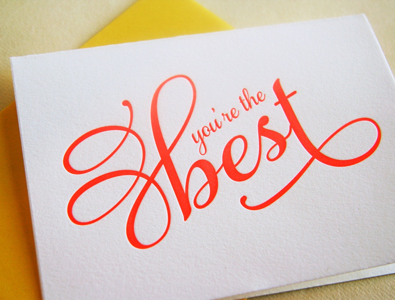 letterpress Valentines day. Thank you - i love you - friendship card - The Best in Neon