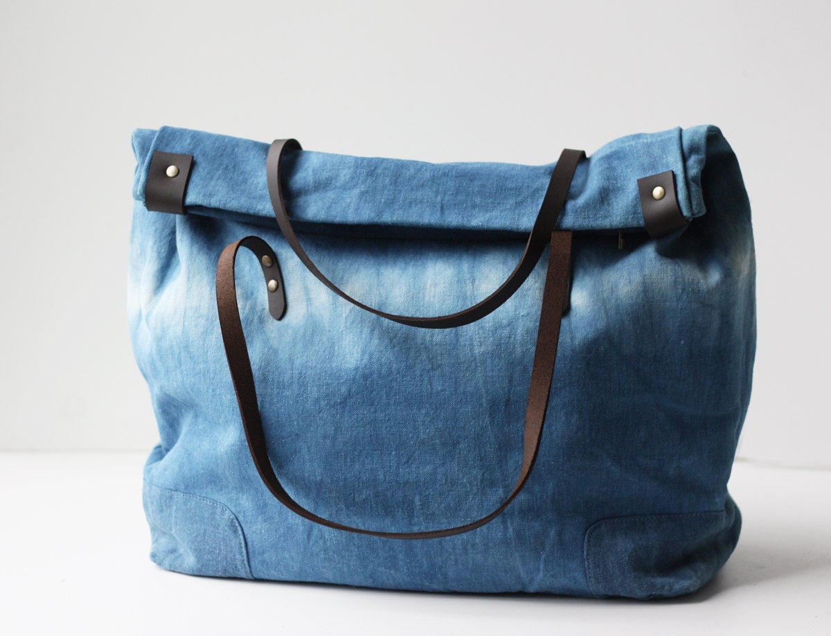 Indigo Dyed One of a Kind Organic Weekend Bag: no.1