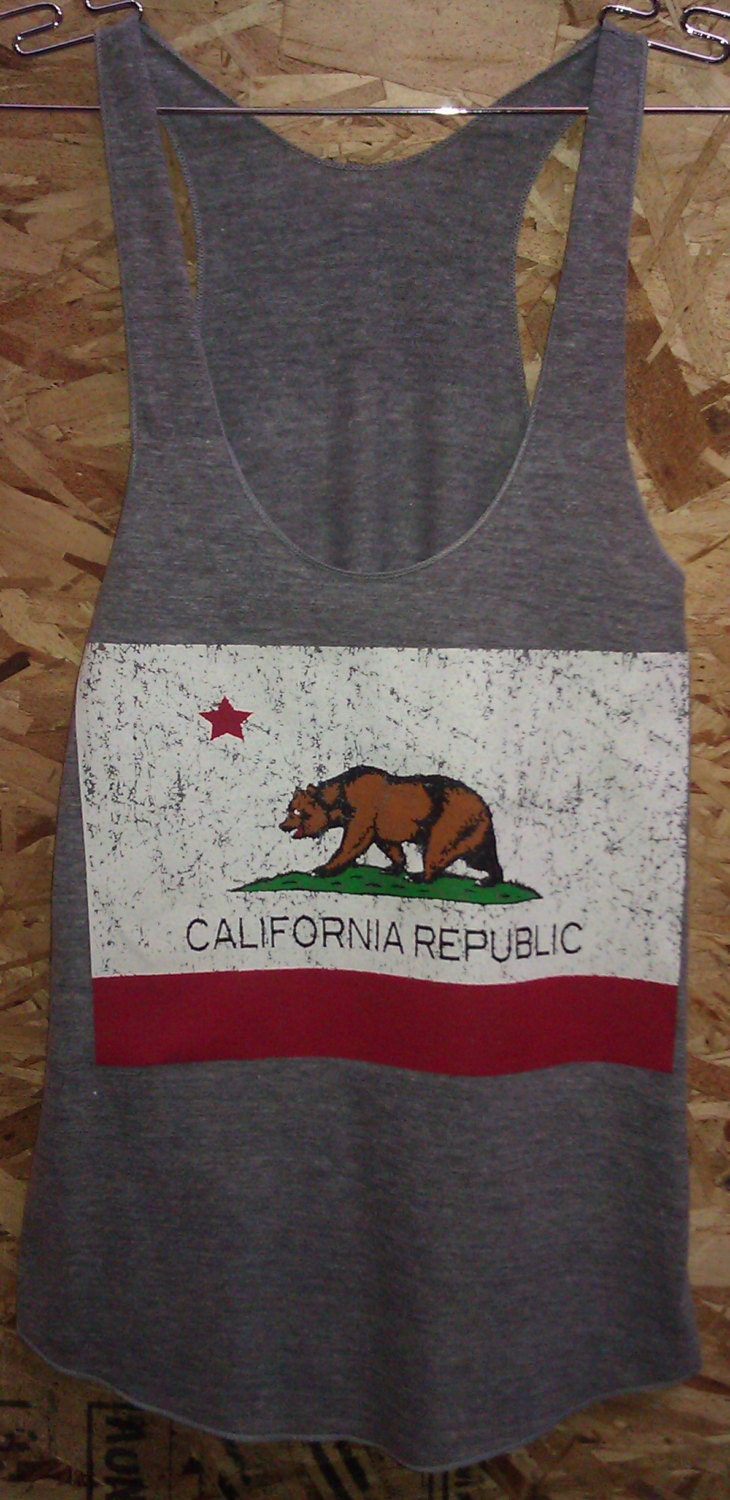 California Bear Flag Tank Top American Apparel Gray  or  Black,   XS   S   M    or    L