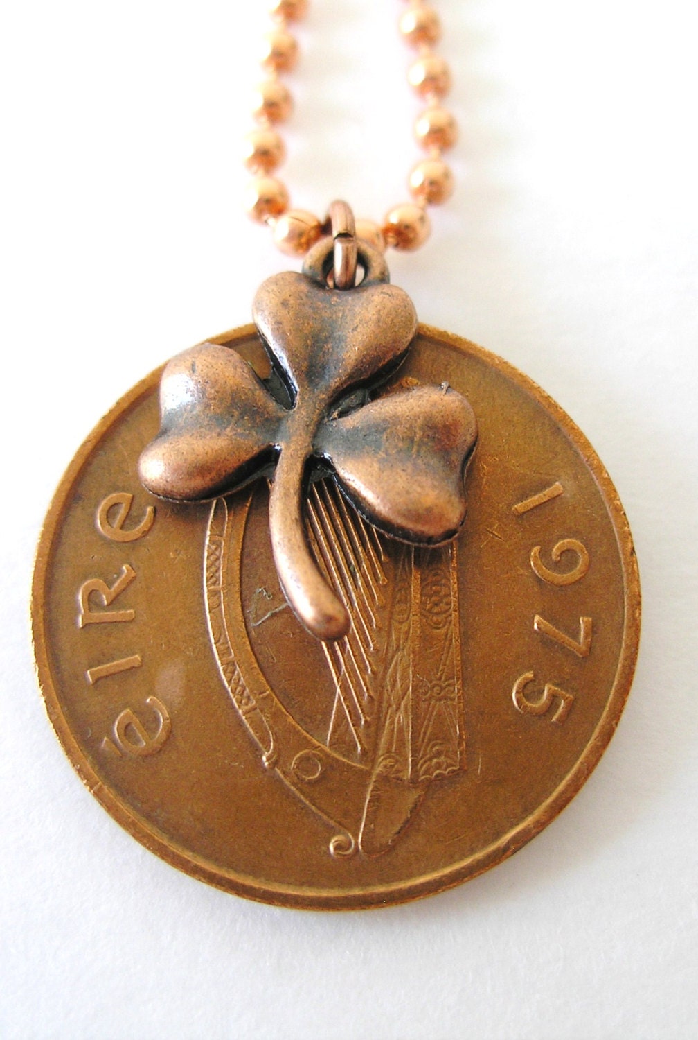 Irish COPPER Birth Year COIN iCHARM Necklace/1975 2 Pence