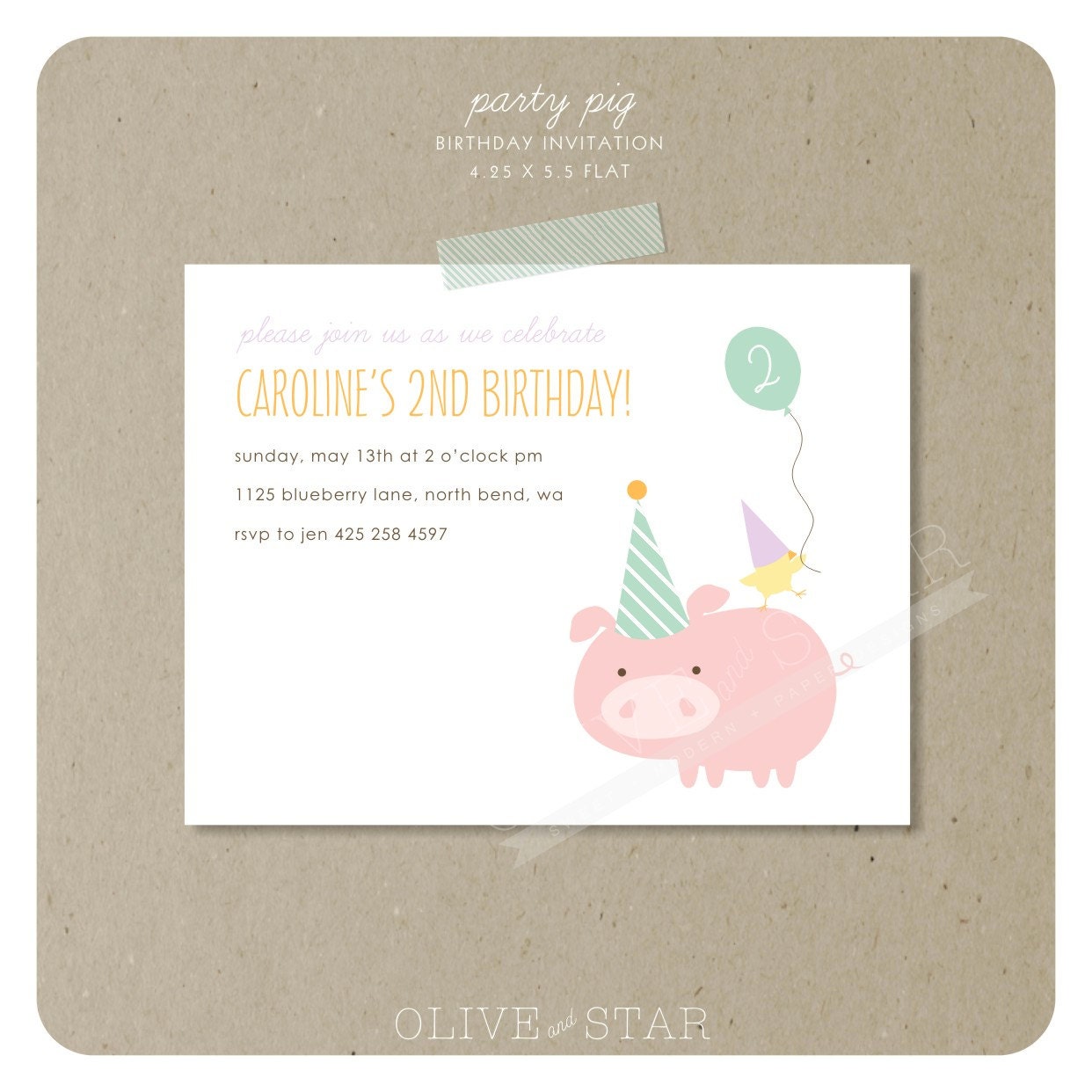 party pig  :  birthday invitation set
