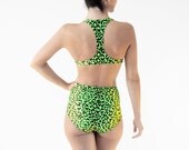 High waist swimsuit, green leopard print