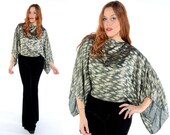Vintage 70s Silver Sparkly Batwing Disco Blouse