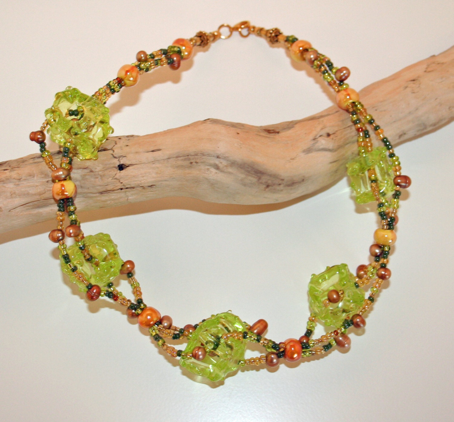 Green Calypso Lampwork beaded necklace