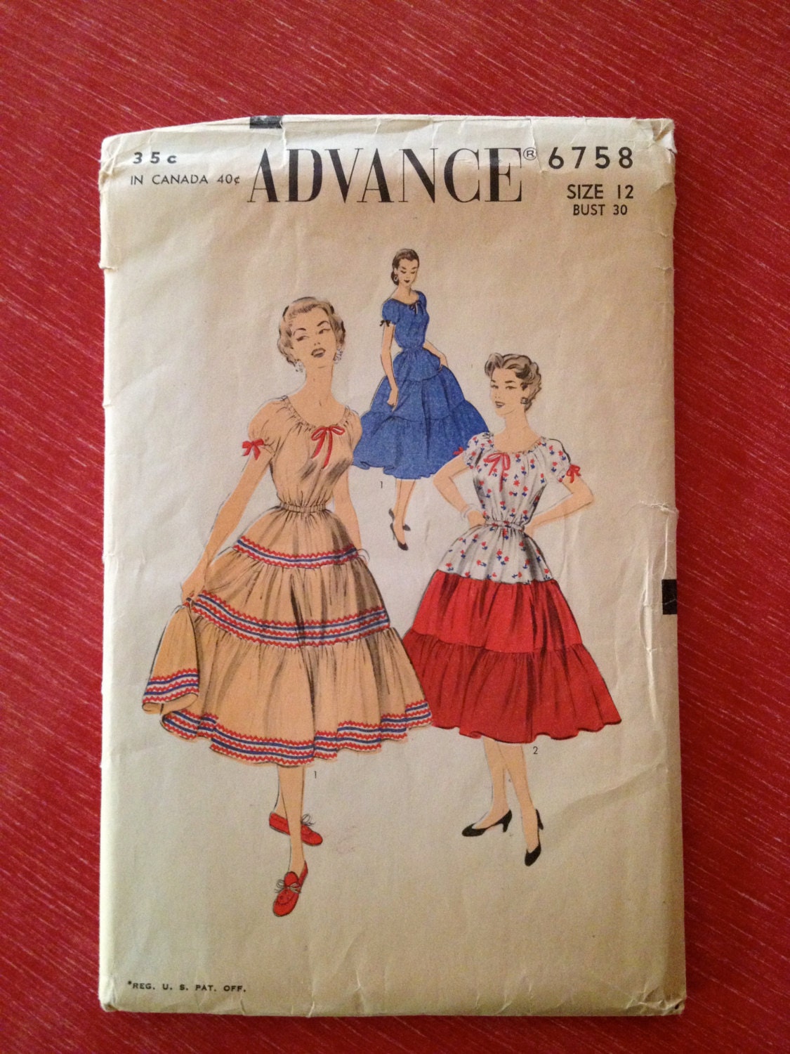 1950s Advance Pattern 6758 Squaw Dress Pattern-Bust 30
