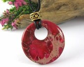 Red Velvet Nursing Necklace - 30mm Sea Sediment Jasper Nursing Mom Necklace