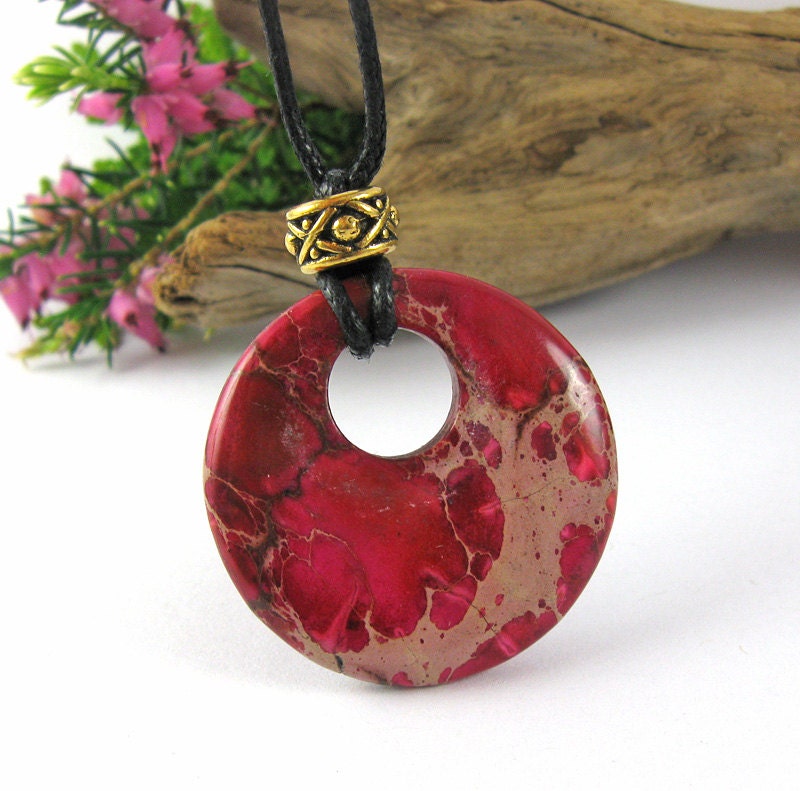 Red Velvet Nursing Necklace - 30mm Sea Sediment Jasper Nursing Mom Necklace