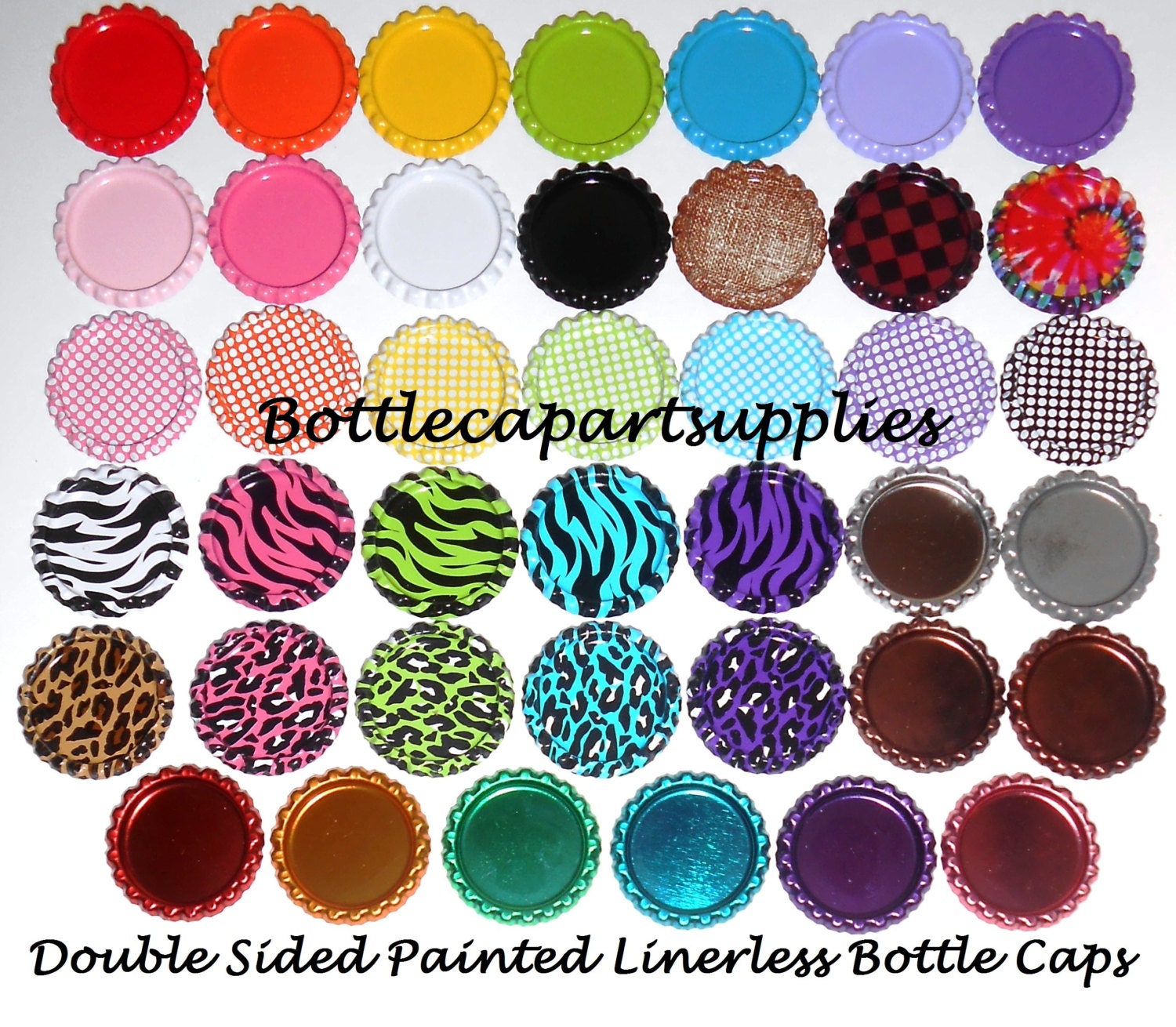 100 FLAT Color Mix Bottle Caps DOUBLE SIDED Painted Linerless Brand New Flattened Caps, You Choose the Colors