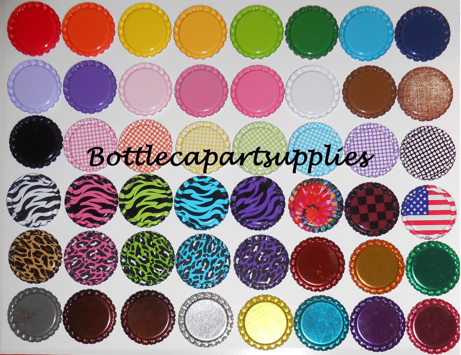 500 pcs Colored Mixed Lot of   Flat  Flattened  1" Bottle Caps  You Choose the Colors