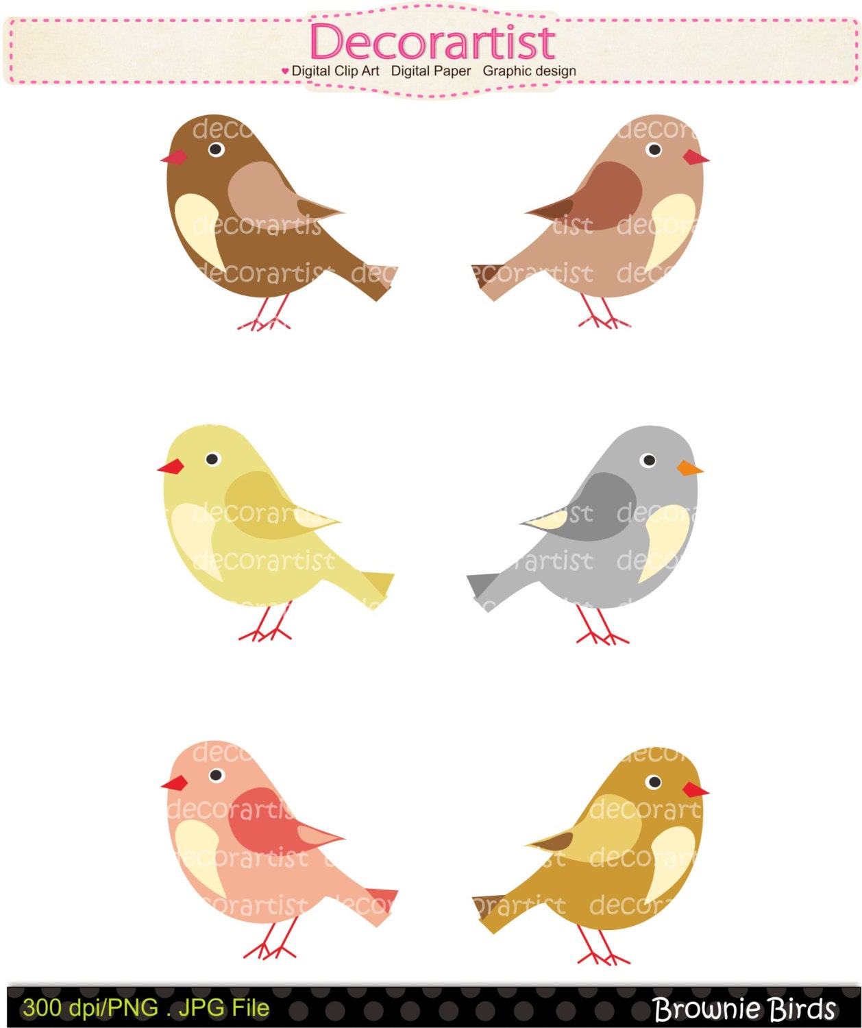 Clip art bird, BIRDS , Download and print PNG and JPEG File , brownie birds