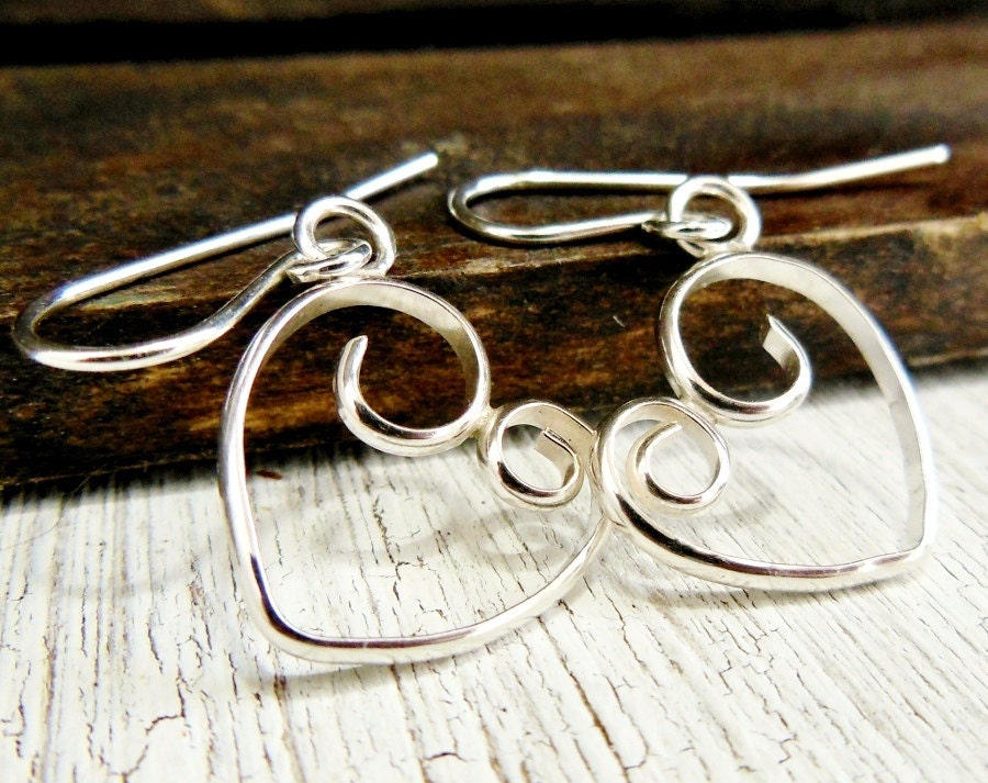 Dangle Heart Earrings Tiny Sterling Silver Heart Drop Earring Valentines Day Jewelry